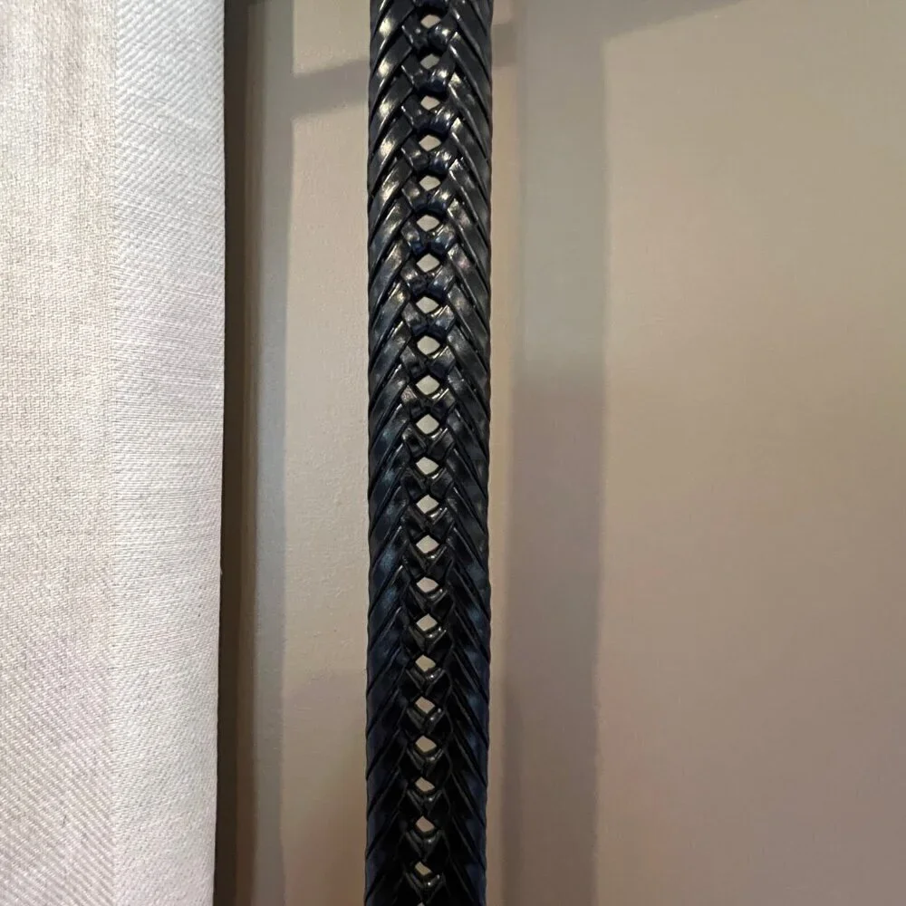 NWT Men's Leather Trim Black Belt, Silver Buckle, Braided Look, Size 42
